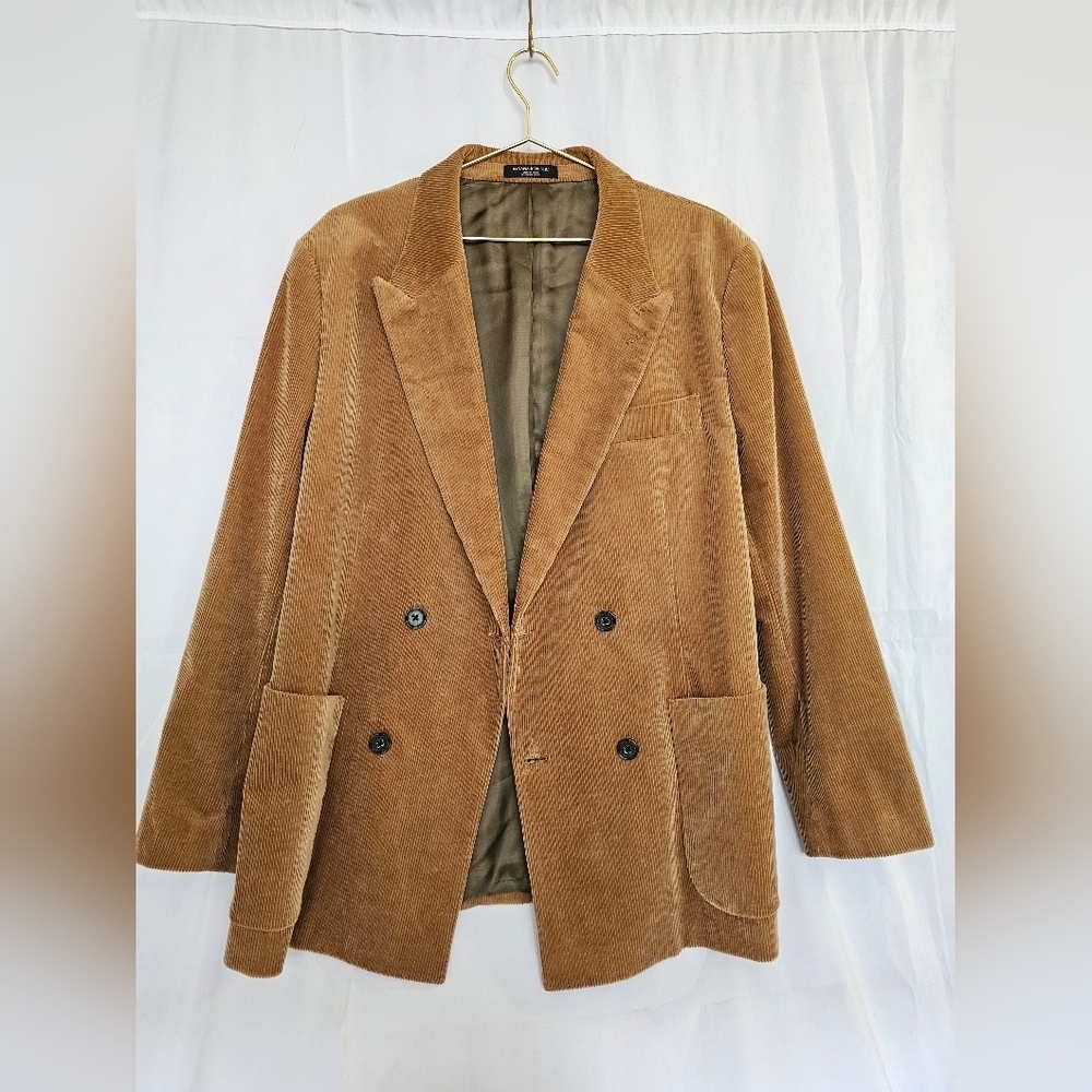 BANANA REPUBLIC Corduroy Camel Brown Double Breasted Blazer Relaxed Fit 44R Men